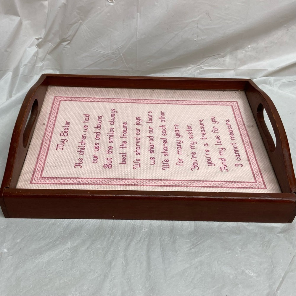 Vintage, One of a Kind, My Sister Needlework Serving Tray 12.5in x 9.5in x 3in