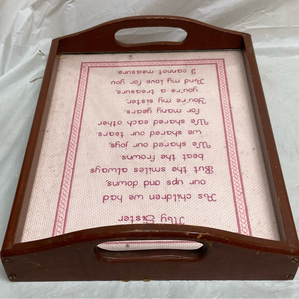 Vintage, One of a Kind, My Sister Needlework Serving Tray 12.5in x 9.5in x 3in