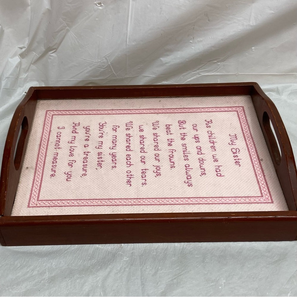 Vintage, One of a Kind, My Sister Needlework Serving Tray 12.5in x 9.5in x 3in