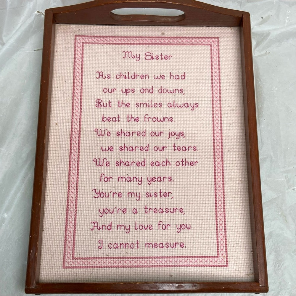Vintage, One of a Kind, My Sister Needlework Serving Tray 12.5in x 9.5in x 3in