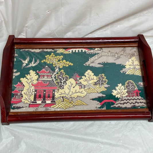 Vintage, Rare  Polychrome Blue Willow  Serving Tray- 17.5in c 12in x 2.5in