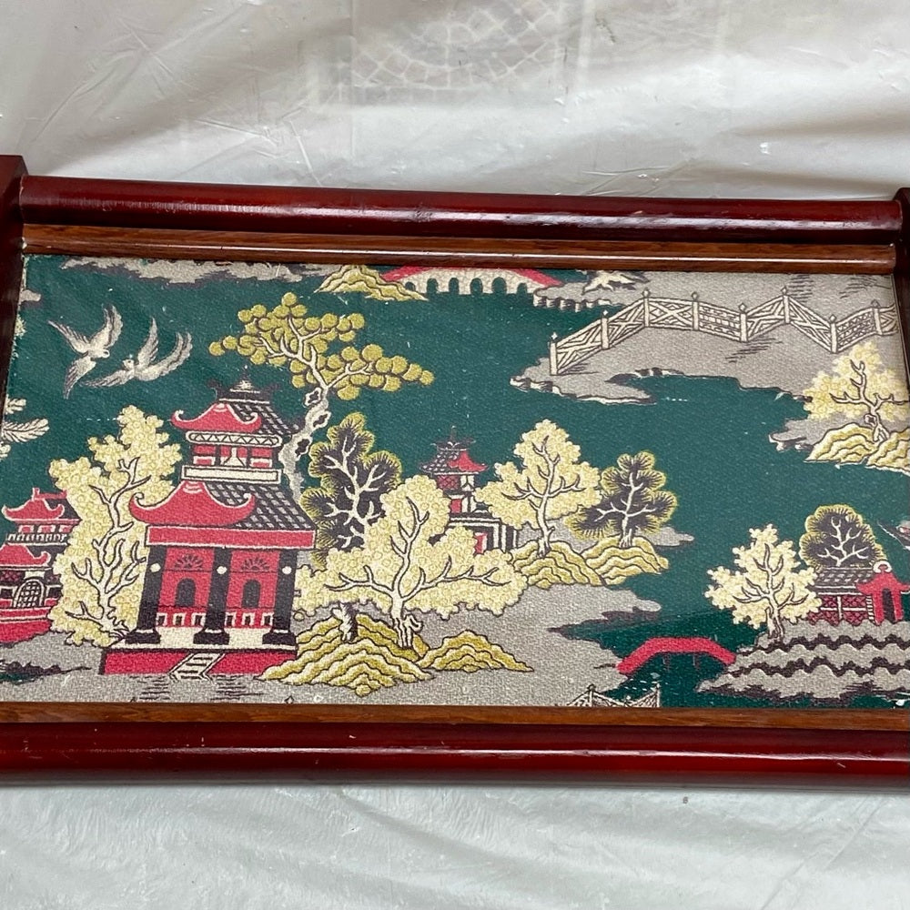 Vintage, Rare  Polychrome Blue Willow  Serving Tray- 17.5in c 12in x 2.5in