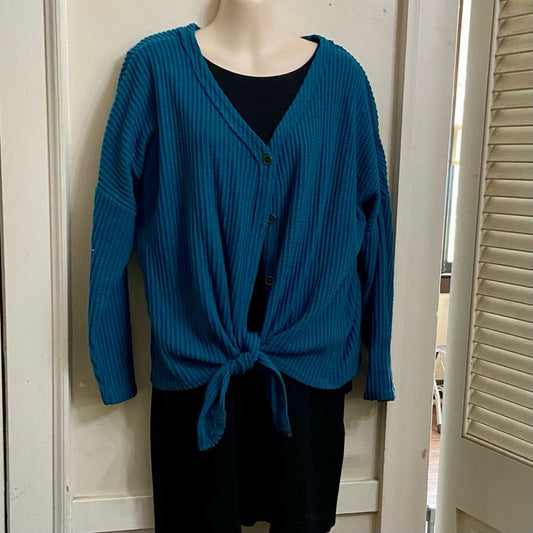 Jack & Avery Teal Blue Knotted Top, Sweater-Cardigan (L)
