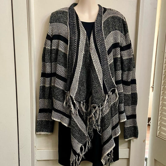 By Design Black and Gray Waterfall Sweater Cardigan (L)