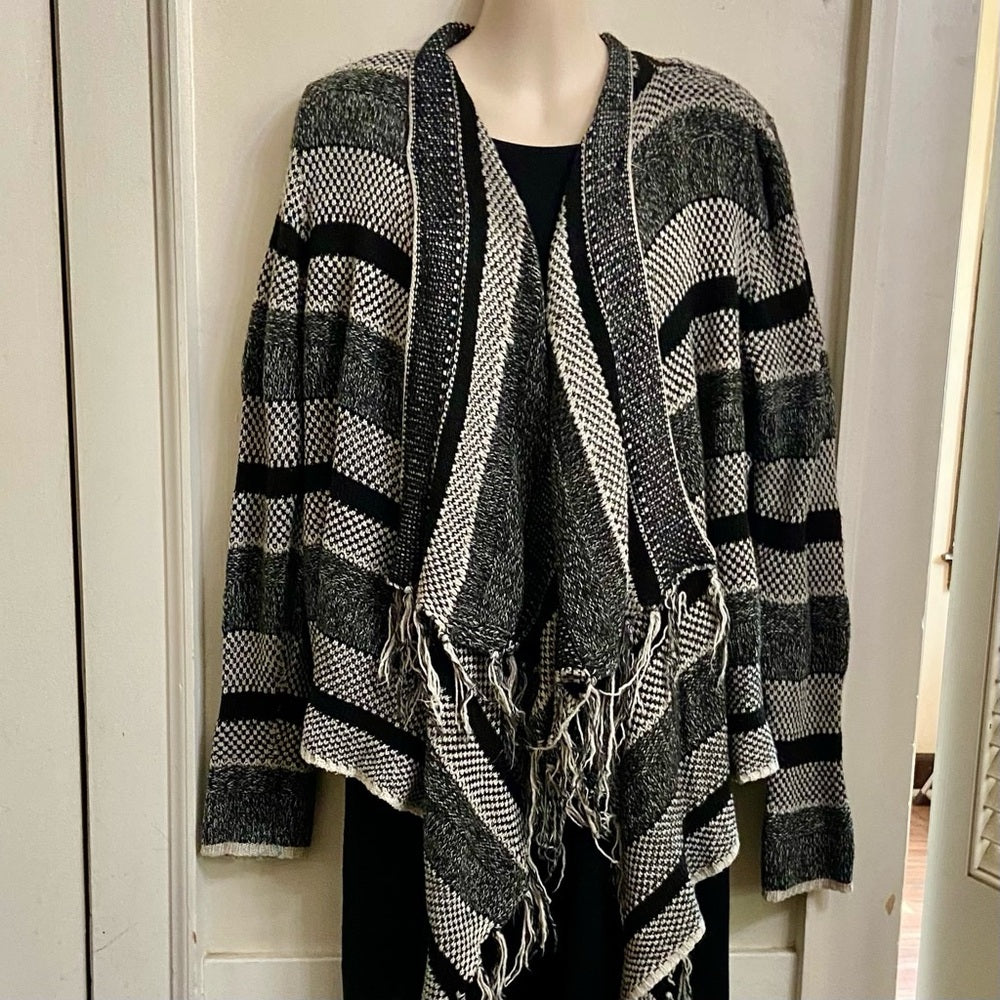 By Design Black and Gray Waterfall Sweater Cardigan (L)