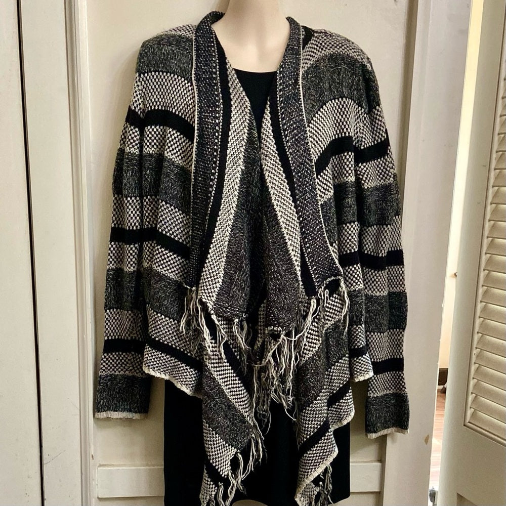 By Design Black and Gray Waterfall Sweater Cardigan (L)