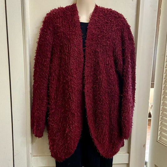 Kensie Burgundy Fuzzy Sweater Cardigan (L)