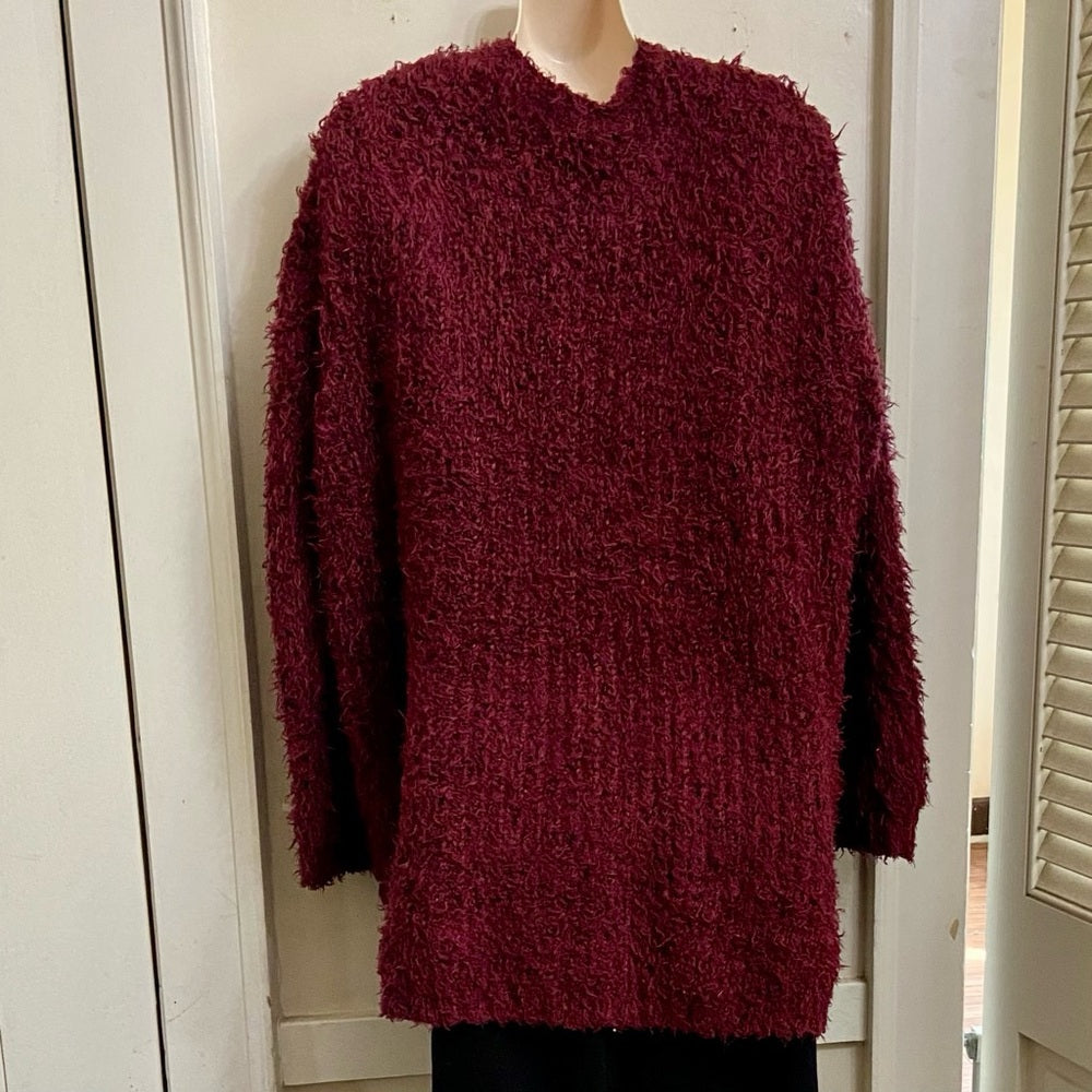 Kensie Burgundy Fuzzy Sweater Cardigan (L)