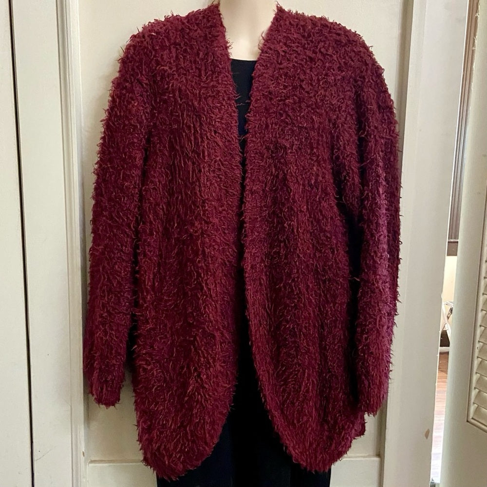 Kensie Burgundy Fuzzy Sweater Cardigan (L)
