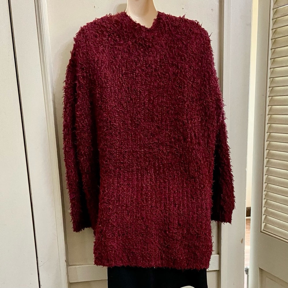 Kensie Burgundy Fuzzy Sweater Cardigan (L)