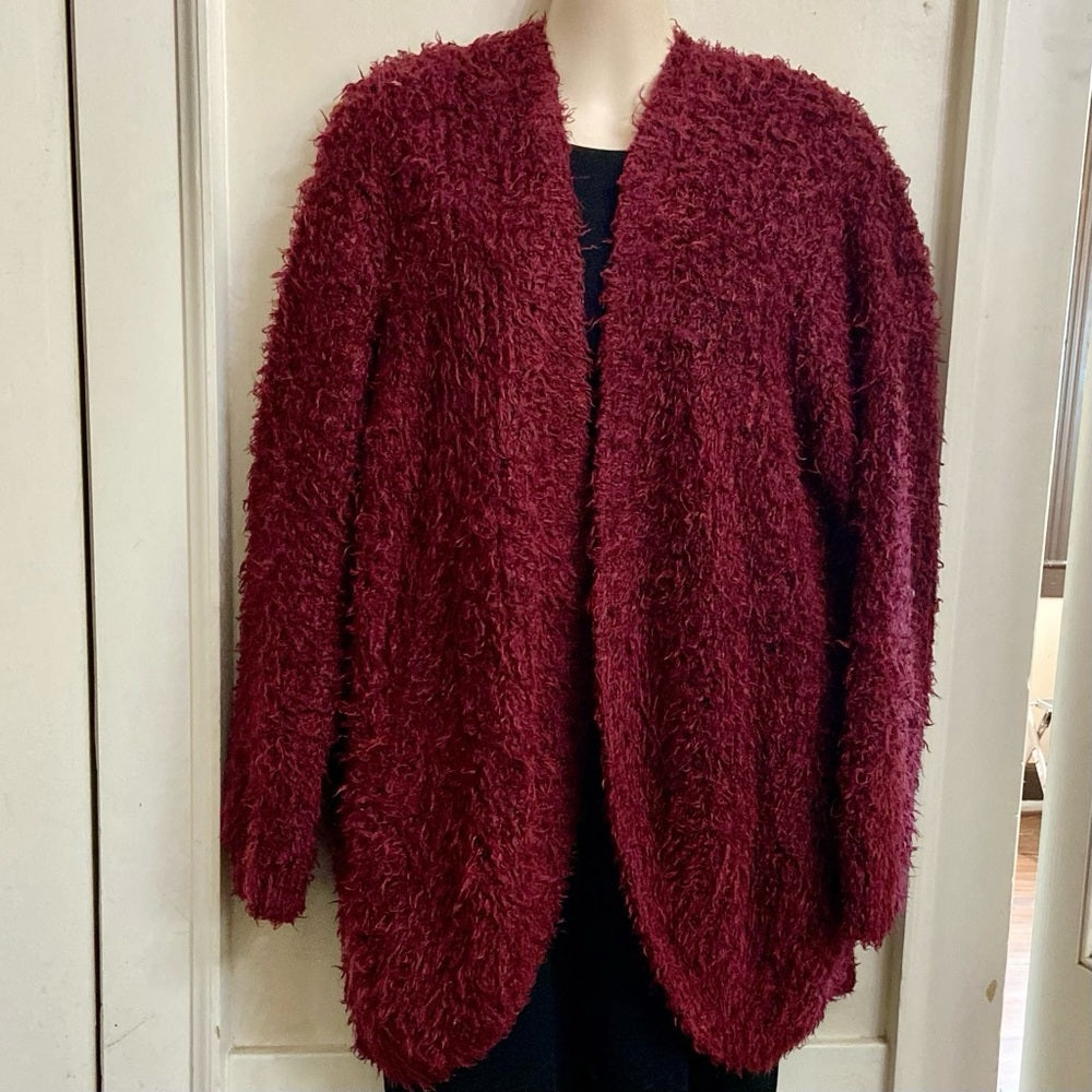 Kensie Burgundy Fuzzy Sweater Cardigan (L)