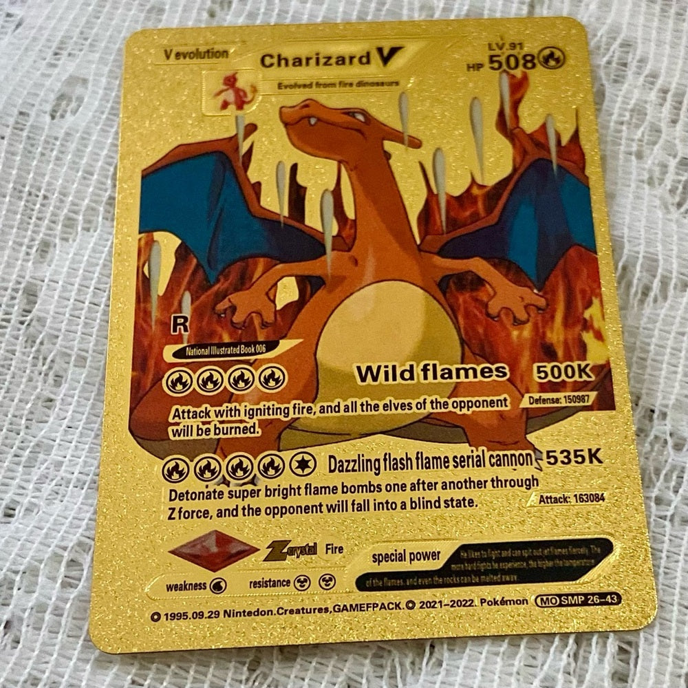 Lot (R): 3 Pokemon Reverse Holo Cards and 3 Pokemon Gold Fan Arts