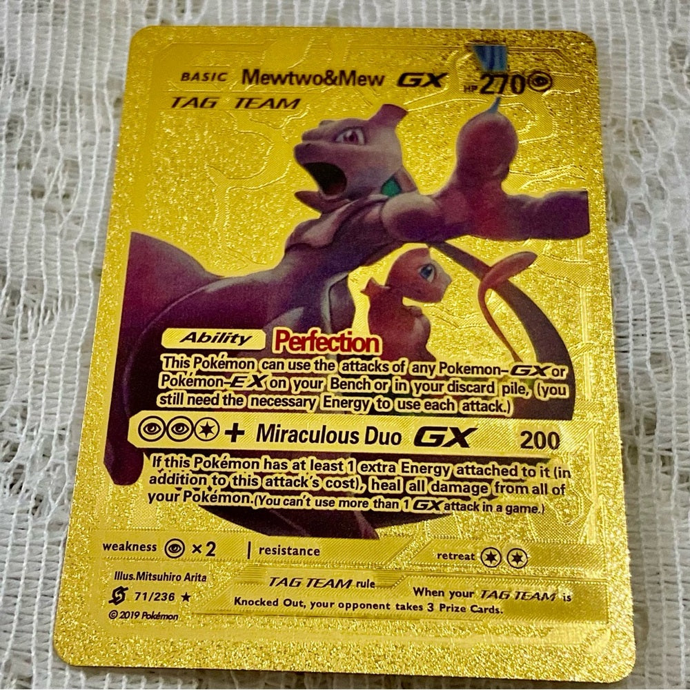 Lot (R): 3 Pokemon Reverse Holo Cards and 3 Pokemon Gold Fan Arts