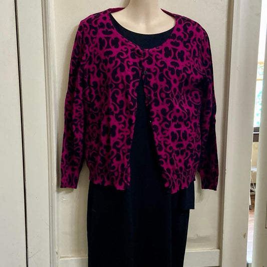 Top Knits Burgundy and Black Sweater Cardigan (L)