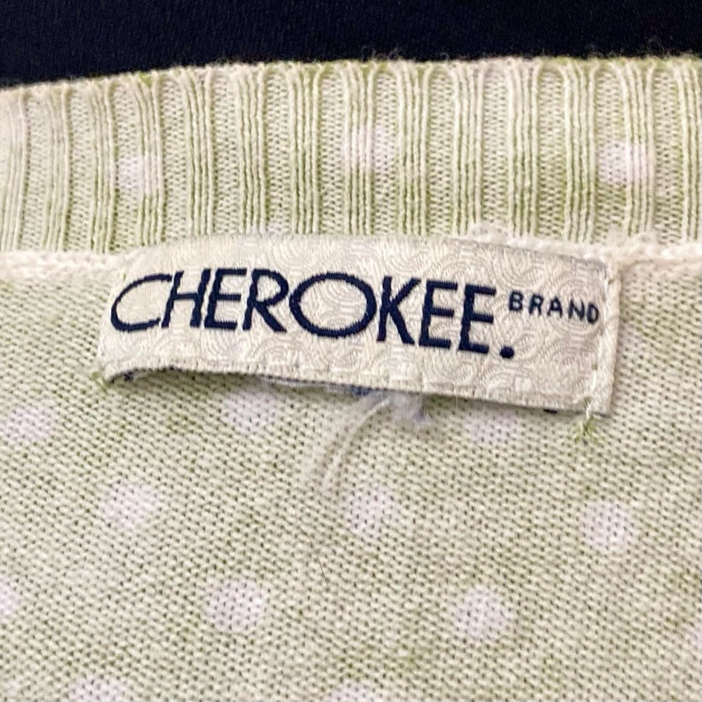 Cherokee Apple Green and White Polka Dot Sweater Cardigan (L)