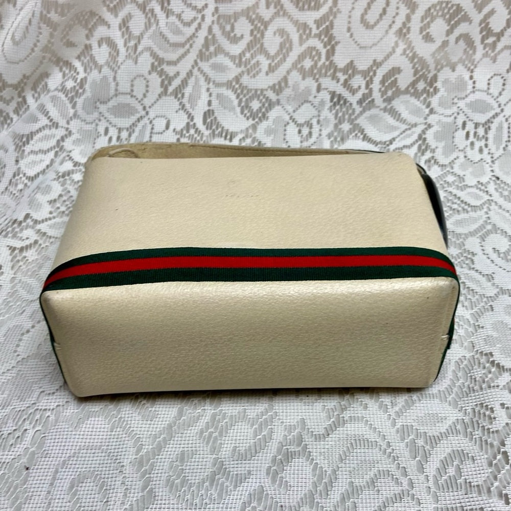 Vintage, Gucci, Small Cream Leather w/ Sherry Line Strap Handbag 9in x 6in x 3in