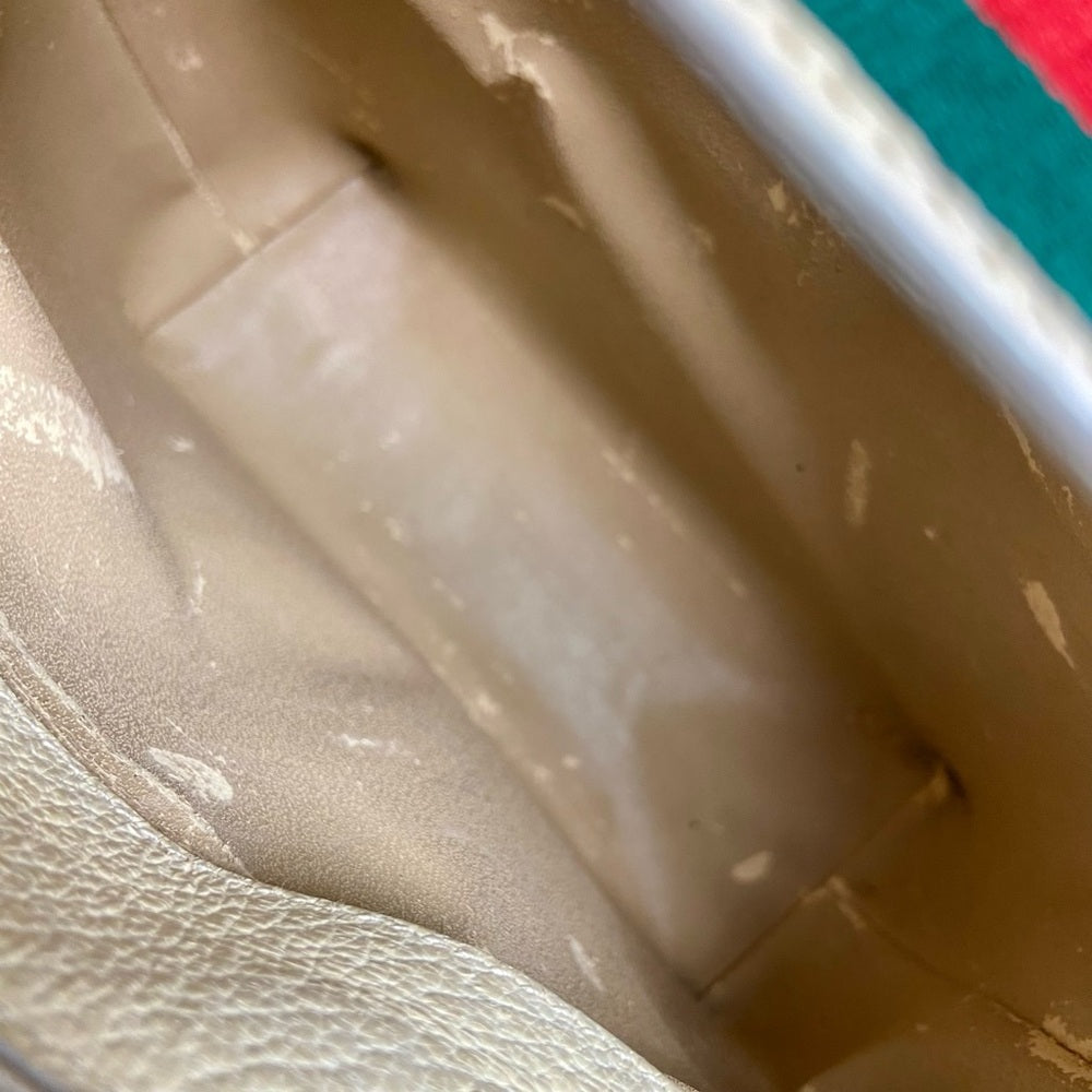 Vintage, Gucci, Small Cream Leather w/ Sherry Line Strap Handbag 9in x 6in x 3in