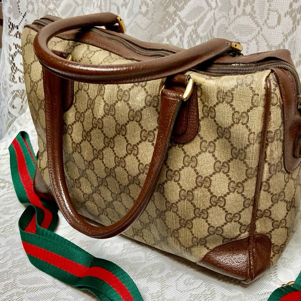 Vintage, Gucci, Boston Style Handbag -Crossbody 12in x 9in x 5.5in