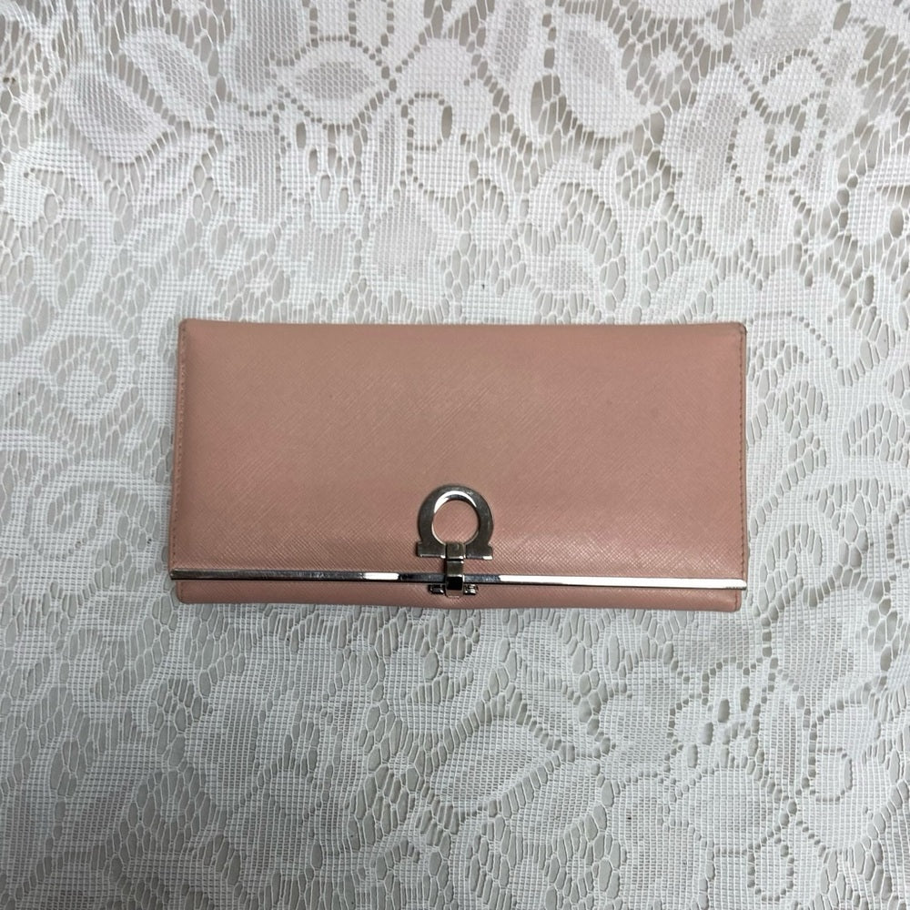 Vintage, Salvatore Ferragamo, Pink Leather, Bifold, Long Wallet 7.5 x 4in