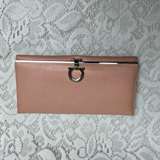 Vintage, Salvatore Ferragamo, Pink Leather, Bifold, Long Wallet 7.5 x 4in