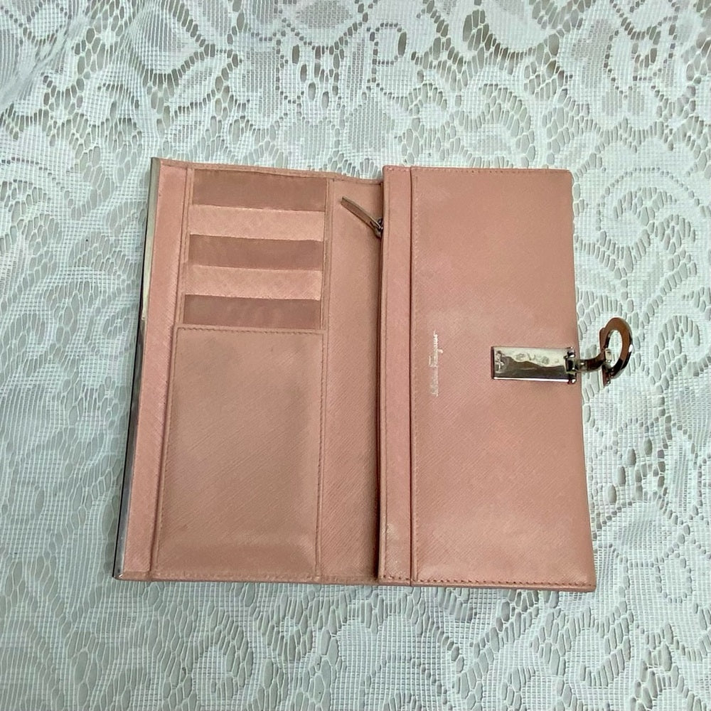 Vintage, Salvatore Ferragamo, Pink Leather, Bifold, Long Wallet 7.5 x 4in