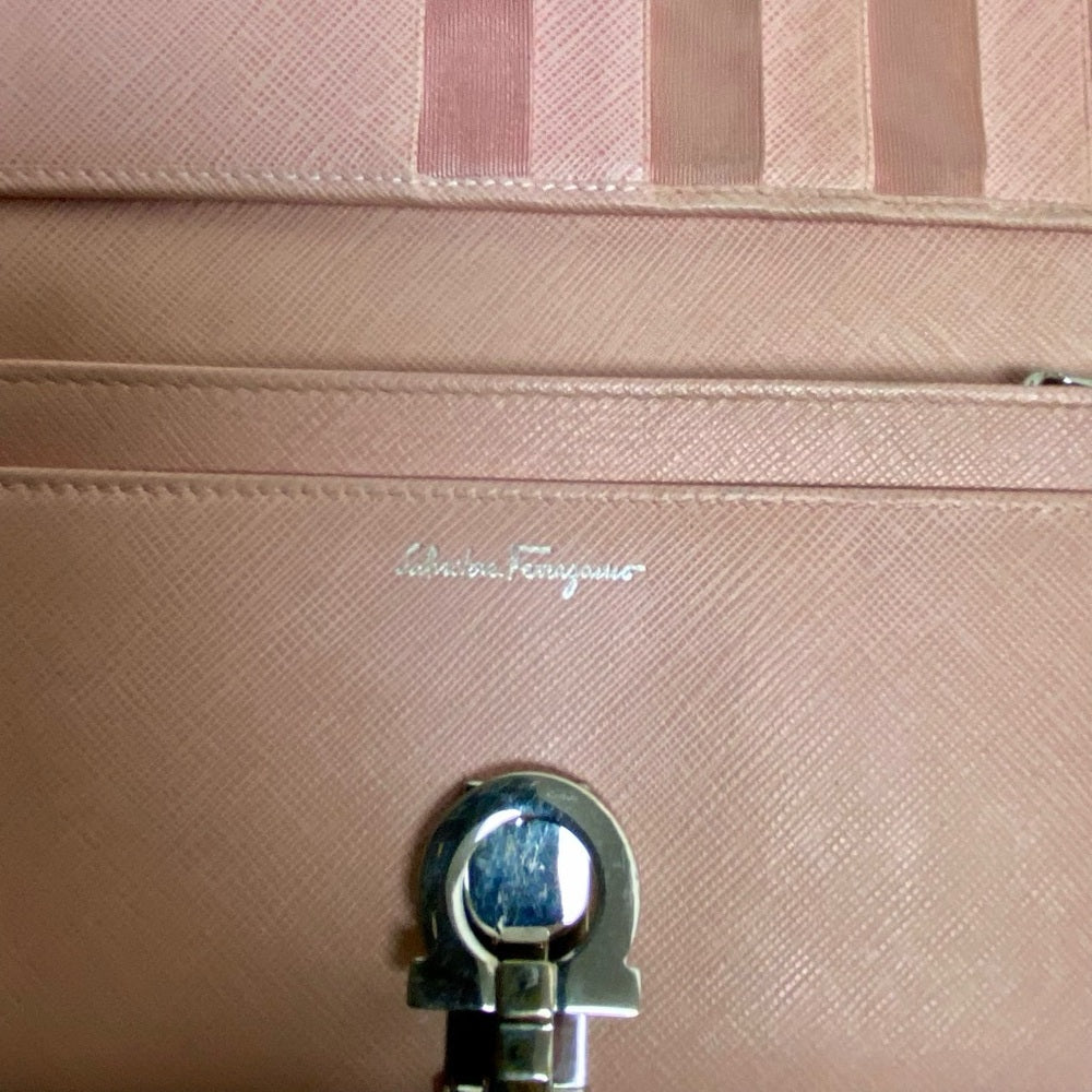 Vintage, Salvatore Ferragamo, Pink Leather, Bifold, Long Wallet 7.5 x 4in