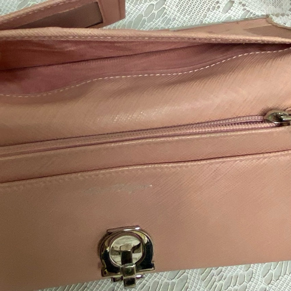 Vintage, Salvatore Ferragamo, Pink Leather, Bifold, Long Wallet 7.5 x 4in