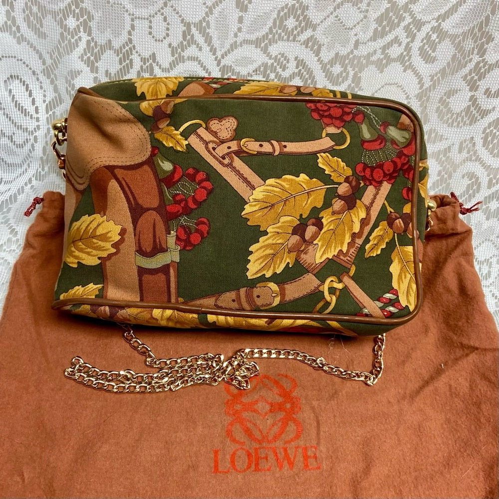 Vintage, Loewe Stunning Canvas Pouch-Crossbody with Dust Bag 9in x 6in x 3in