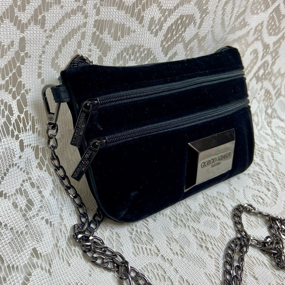 Giorgio Armani Black Velvet Pouch Wristlet- Crossbody 7.5in x 5in x 2in (M)