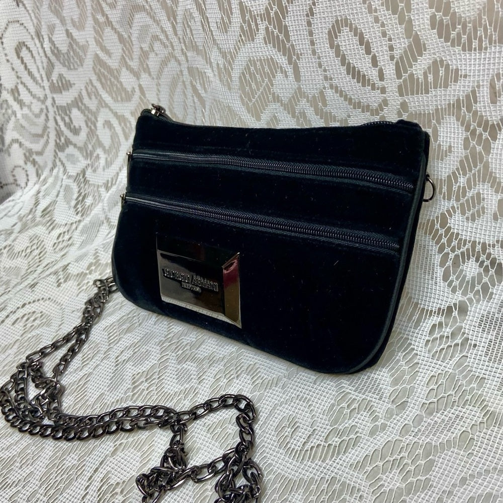Giorgio Armani Black Velvet Pouch Wristlet- Crossbody 7.5in x 5in x 2in (M)