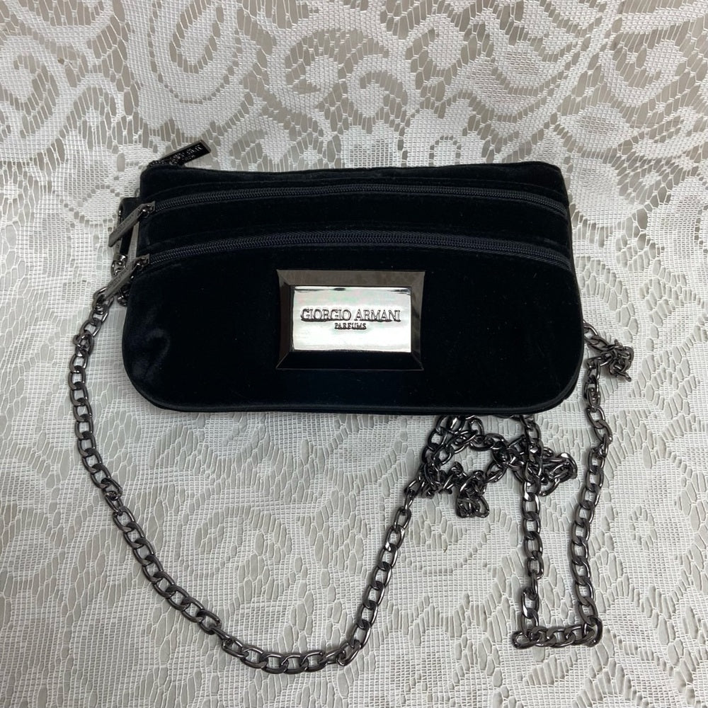 Giorgio Armani Black Velvet Pouch Wristlet- Crossbody 7.5in x 5in x 2in (M)