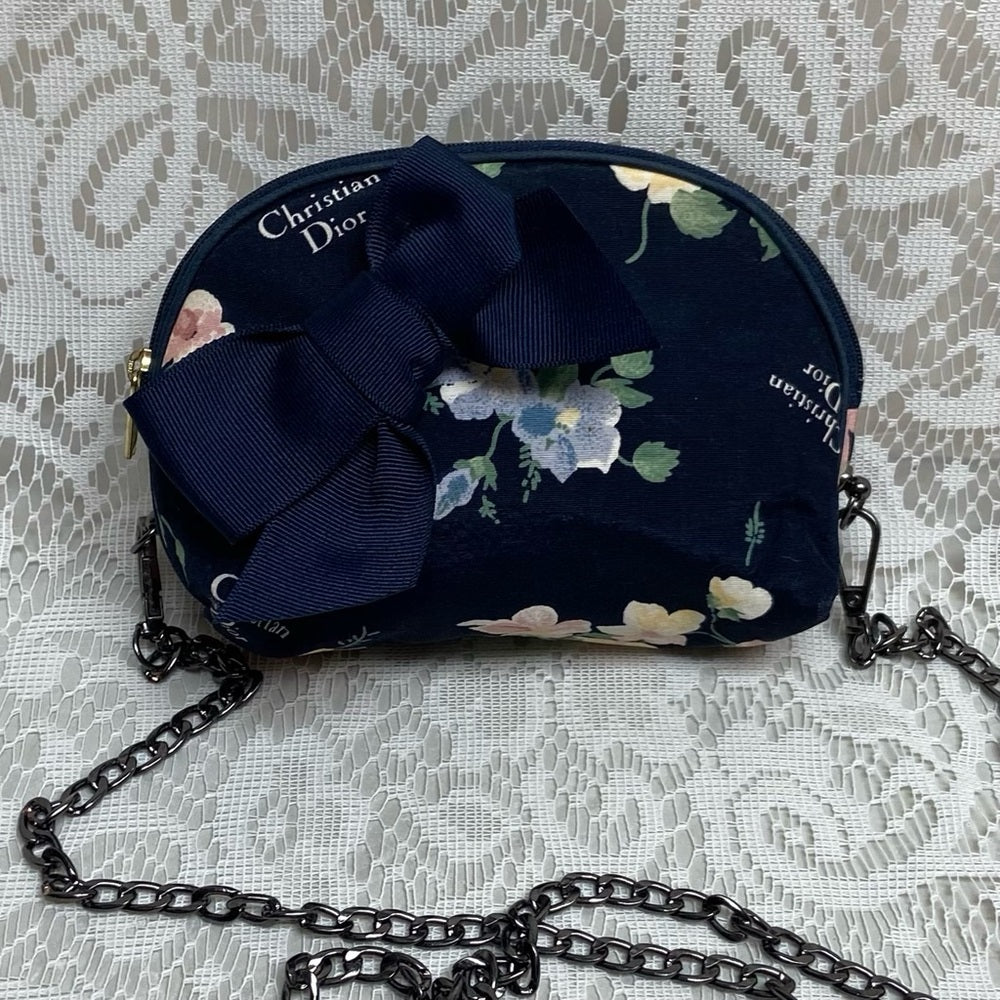 Dior Blue Floral Cosmetic Pouch- Crossbody 6.5in x 4in x 2in