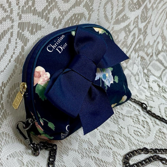Dior Blue Floral Cosmetic Pouch- Crossbody 6.5in x 4in x 2in