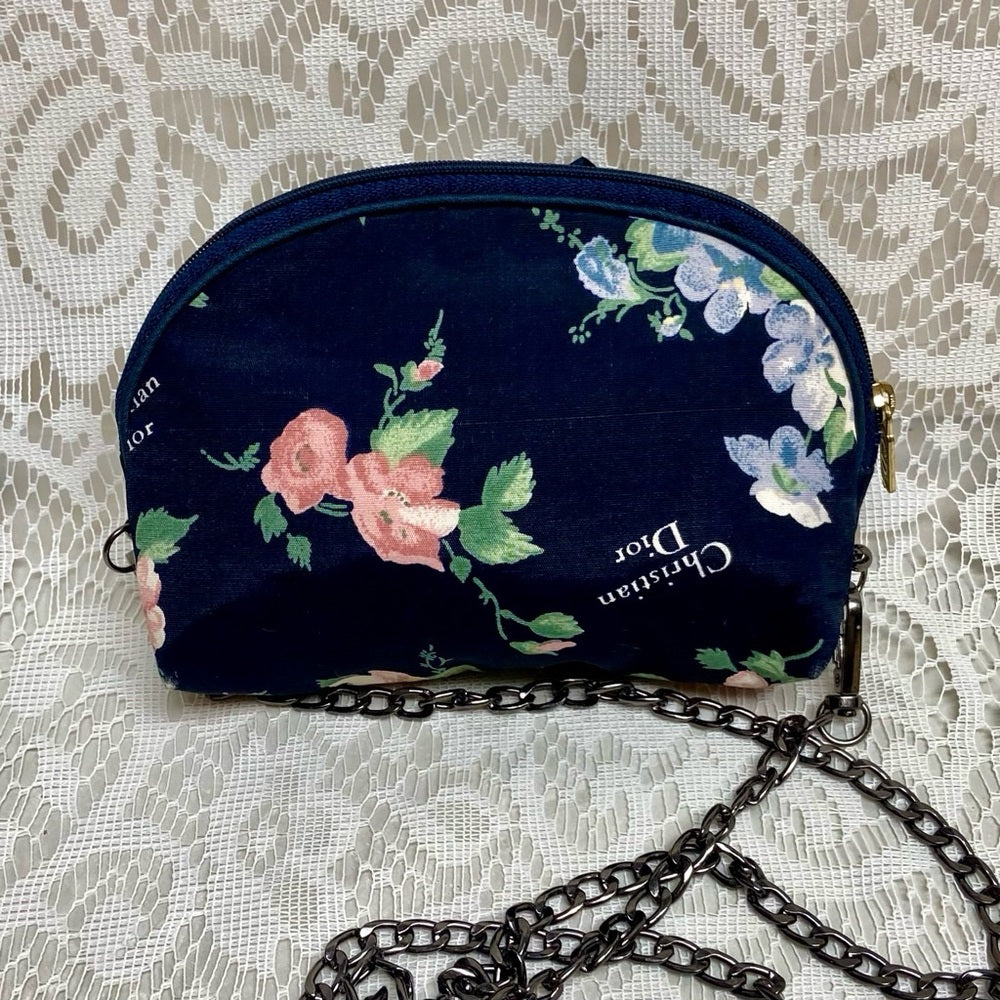 Dior Blue Floral Cosmetic Pouch- Crossbody 6.5in x 4in x 2in