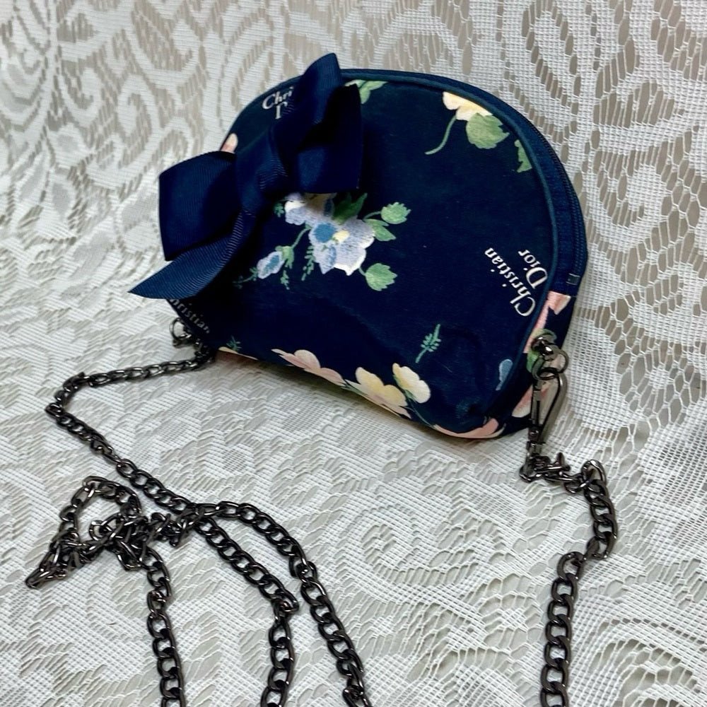 Dior Blue Floral Cosmetic Pouch- Crossbody 6.5in x 4in x 2in