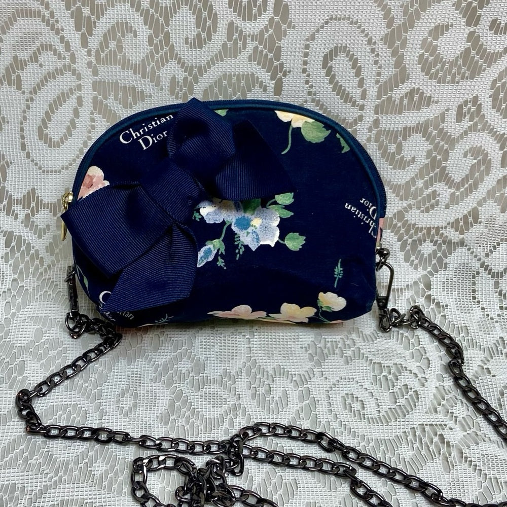 Dior Blue Floral Cosmetic Pouch- Crossbody 6.5in x 4in x 2in
