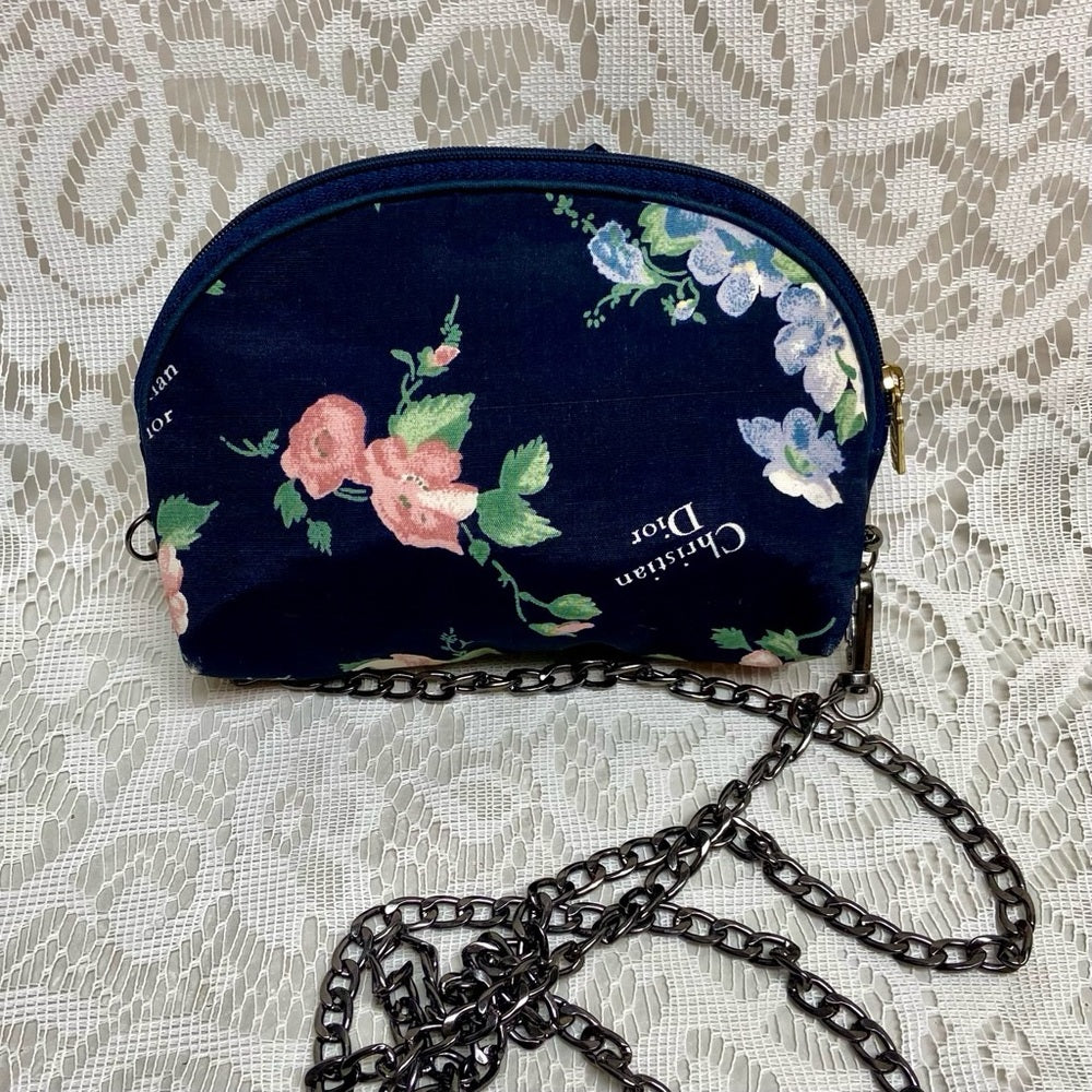 Dior Blue Floral Cosmetic Pouch- Crossbody 6.5in x 4in x 2in