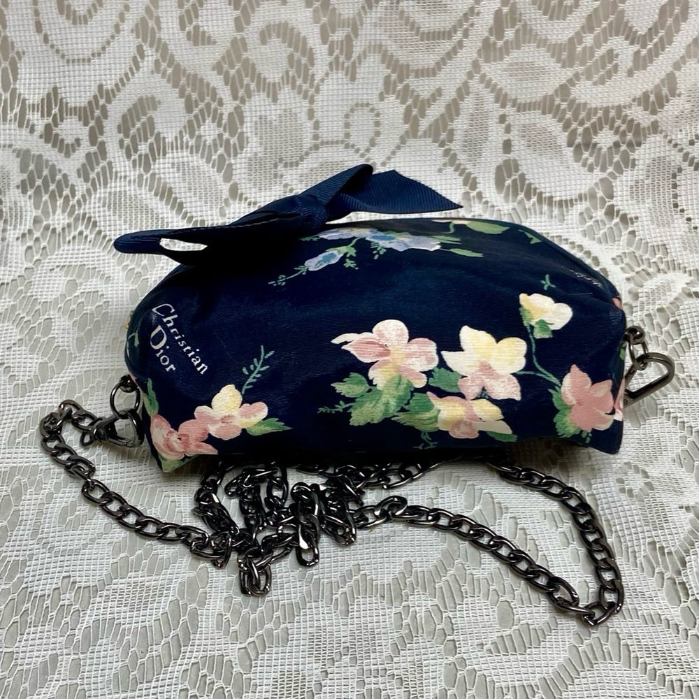 Dior Blue Floral Cosmetic Pouch- Crossbody 6.5in x 4in x 2in