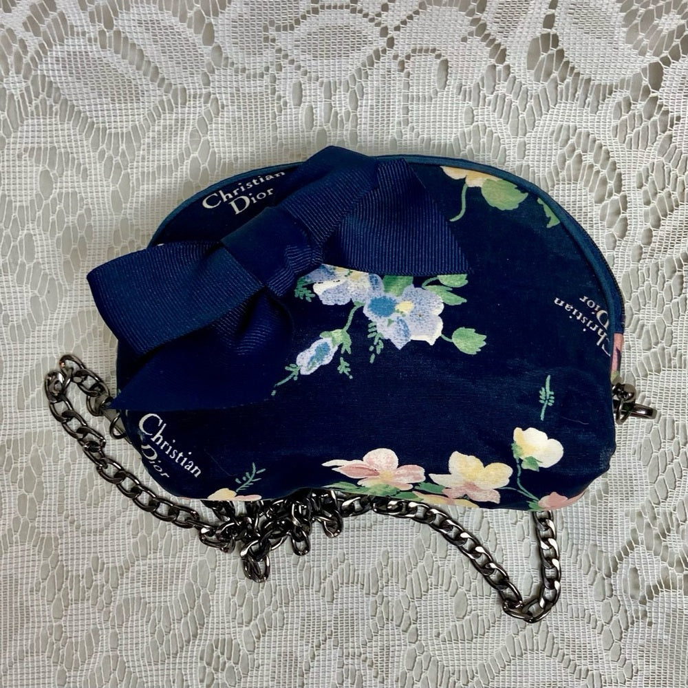 Dior Blue Floral Cosmetic Pouch- Crossbody 6.5in x 4in x 2in