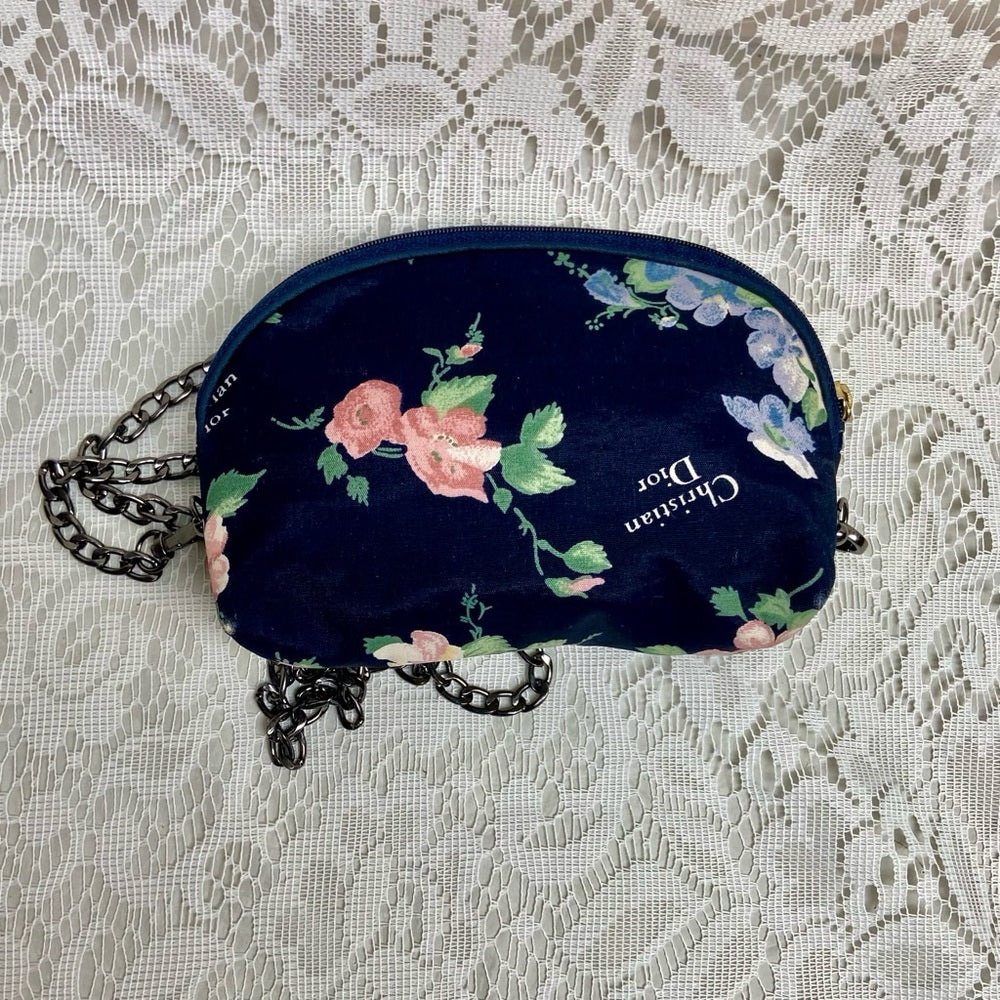 Dior Blue Floral Cosmetic Pouch- Crossbody 6.5in x 4in x 2in
