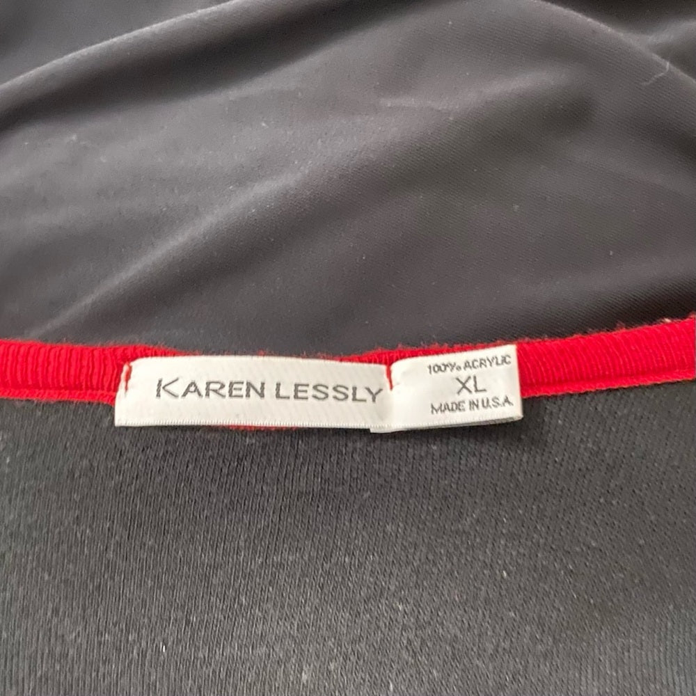 Karen Lesly Black with Red Trim Sweater Cardigan (XL)