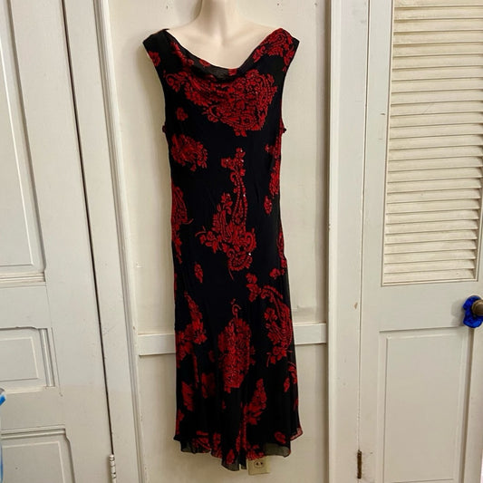 Eva Blue Red- Black Floral Paisley Lined Stretchy Dress  Size 14
