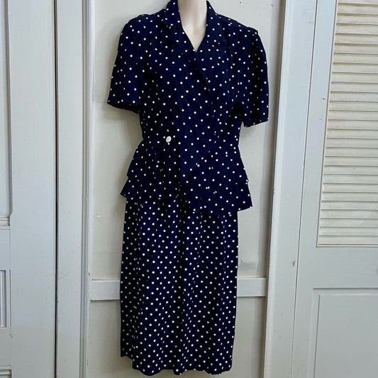 Vintage, Dani Michael’s Blue and White Polka Dot Printed Dress  Size L