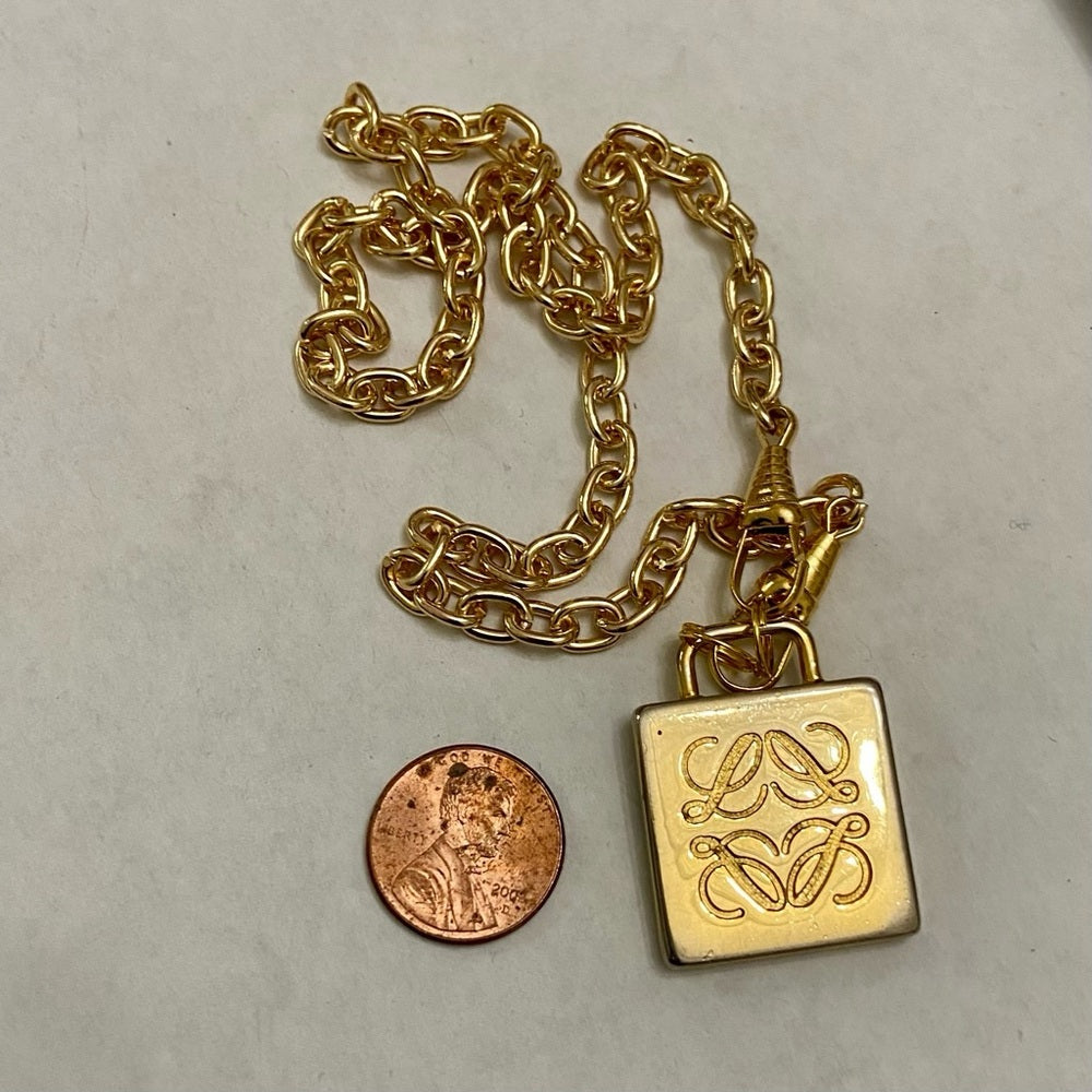 Vintage, Authentic Loewe Anagram Gold Plated Charm with 18-inch Chain Necklace