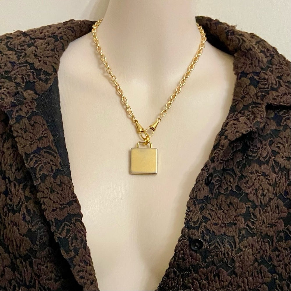 Vintage, Authentic Loewe Anagram Gold Plated Charm with 18-inch Chain Necklace