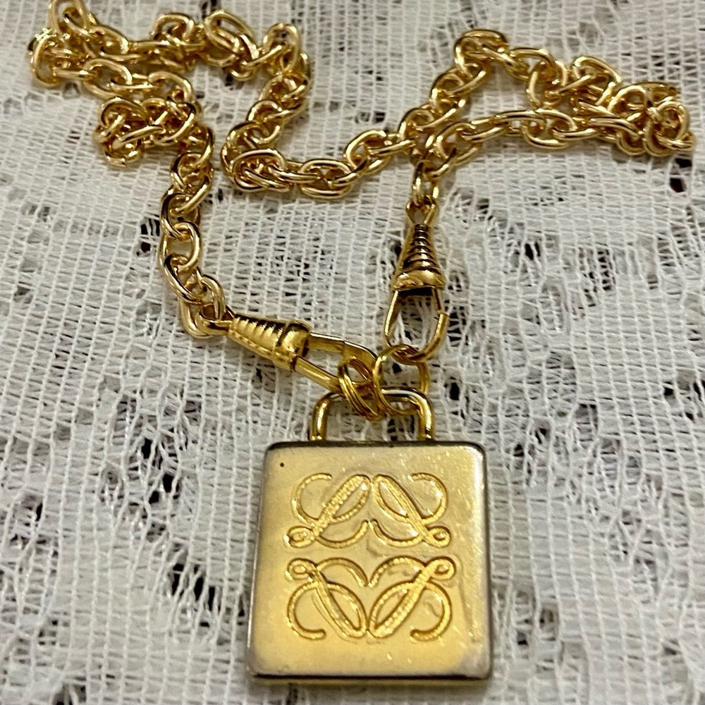 Vintage, Authentic Loewe Anagram Gold Plated Charm with 18-inch Chain Necklace