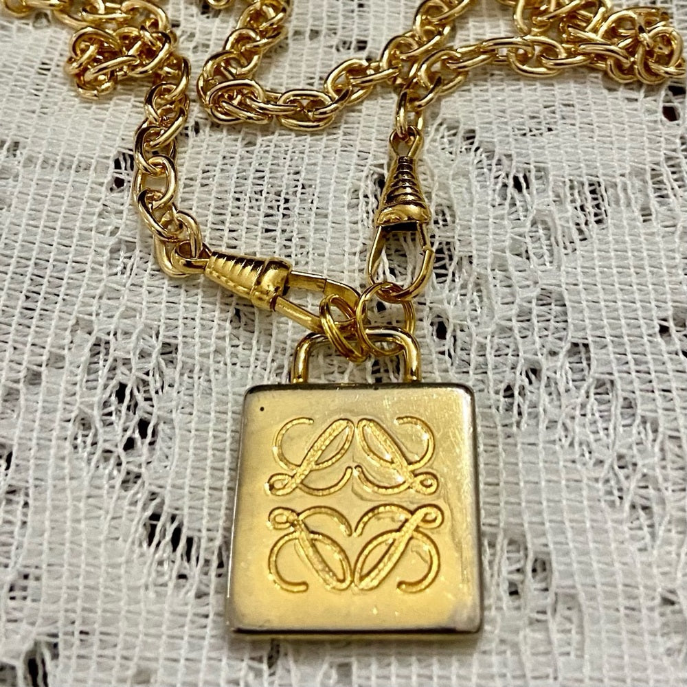 Vintage, Authentic Loewe Anagram Gold Plated Charm with 18-inch Chain Necklace
