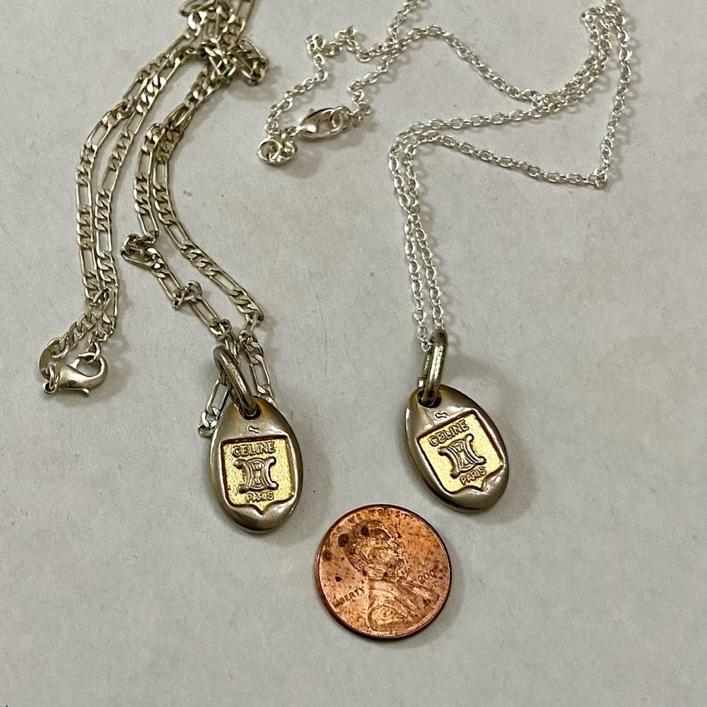 Vintage Celine Silver-Gold Pendant Charm Necklace