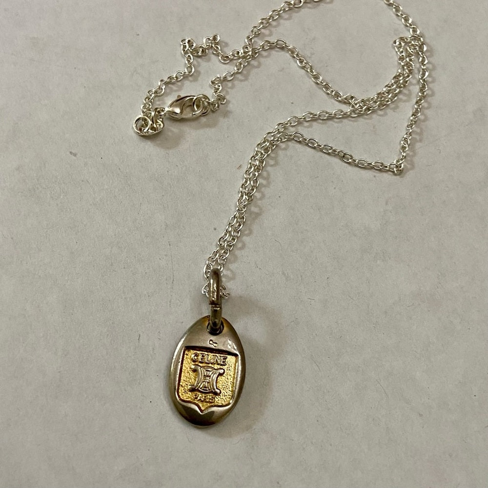 Vintage Celine Silver-Gold Pendant Charm Necklace