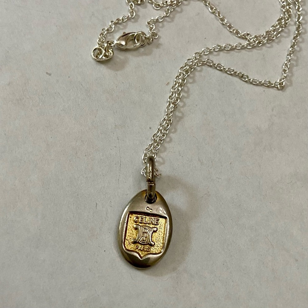 Vintage Celine Silver-Gold Pendant Charm Necklace